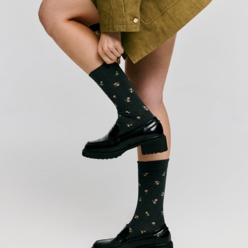 DEPOUND Flower Pattern Socks - Charcoal
