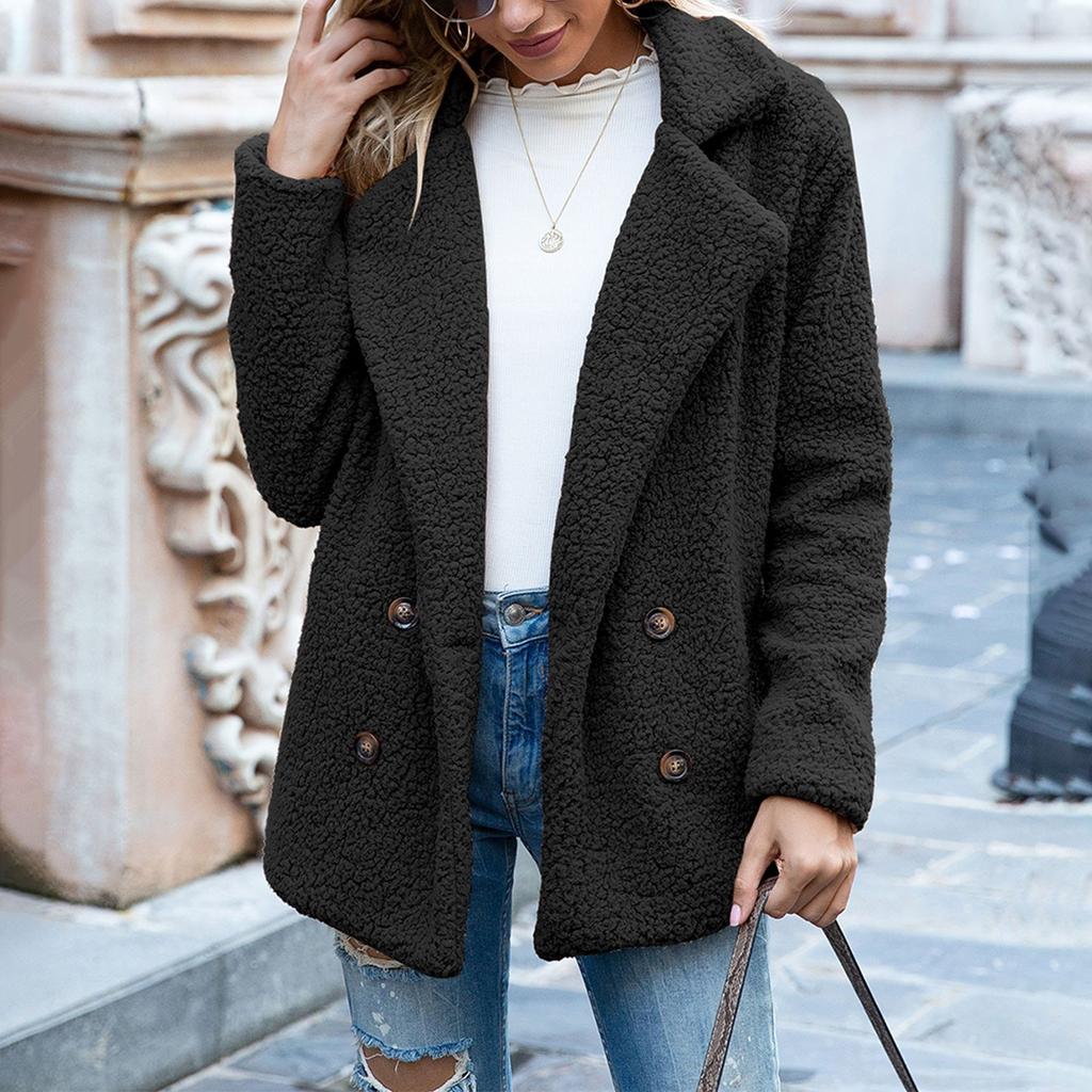 Dámský módní a pohodlný běžný kabát s tlustým límcem, plyšový teplý kabát