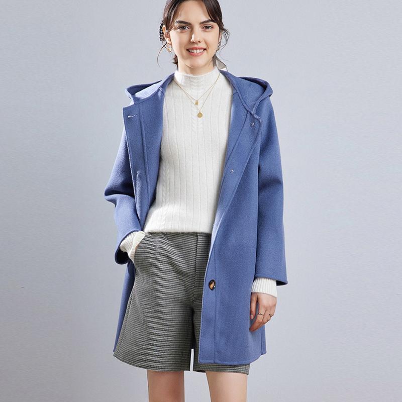 100 % Wolle Damen Wollmantel MODERN NEW SAGA Winter Warmer Wollmantel mit Kapuze Herbst Lässiger Wollmantel