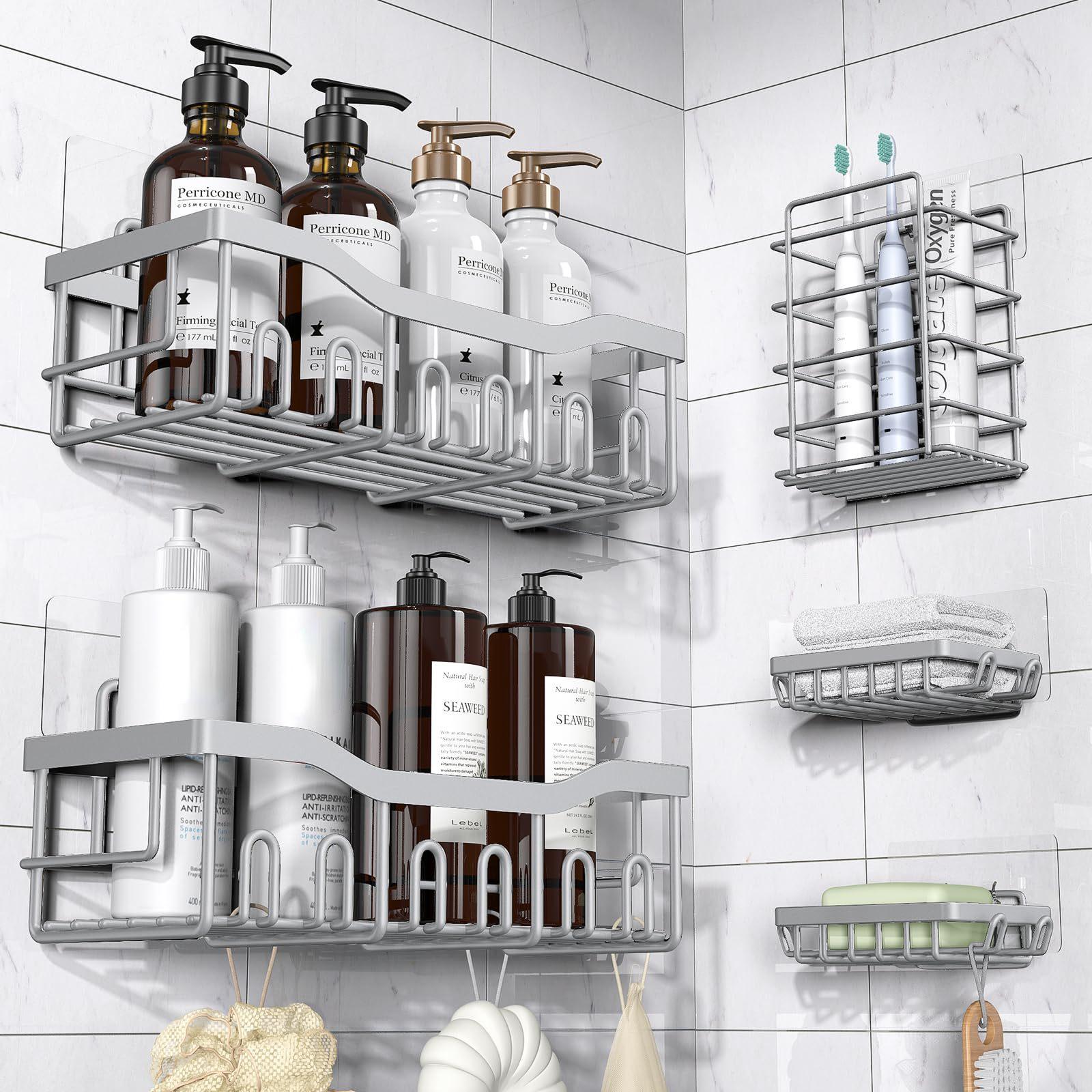 

5 упаковок Shower Caddy, клейкий душовий органайзер для зберігання у ванній, домашнього декору та кухні, без свердління, велика місткість grey