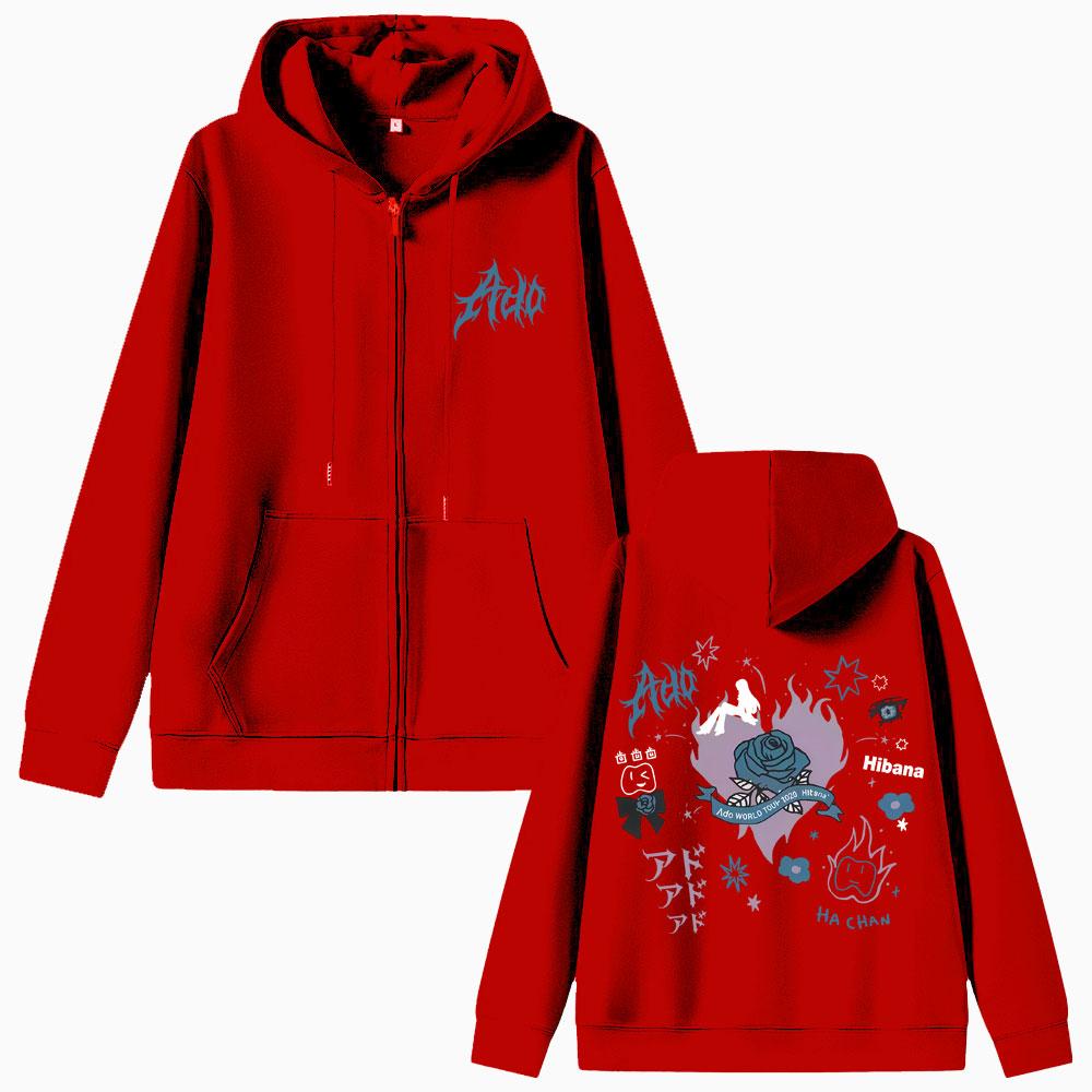 Ado World Tour Hibana Zipper Hoodie Men Women Fashion Japanese Cartoon Manga Style Zip Up Jacket Unisex Casual Sweatshirt