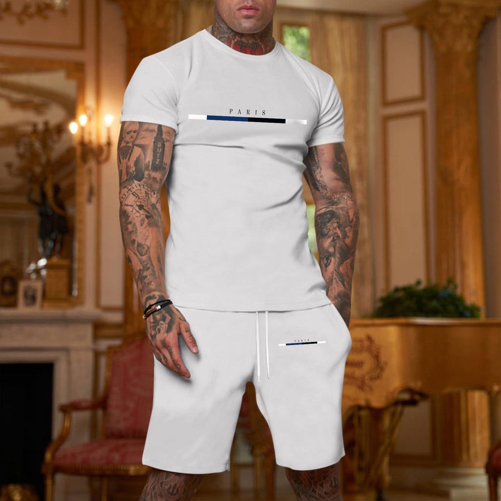 Men's Printed Plus Size Loose Short-Sleeve And Shorts Set Casual Short-Sleeve And Shorts Set
