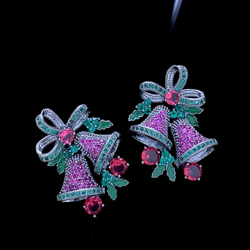 Colorful Zircon Christmas Bell Earrings: Retro European & American Style, Korean Internet Celebrity Fashion