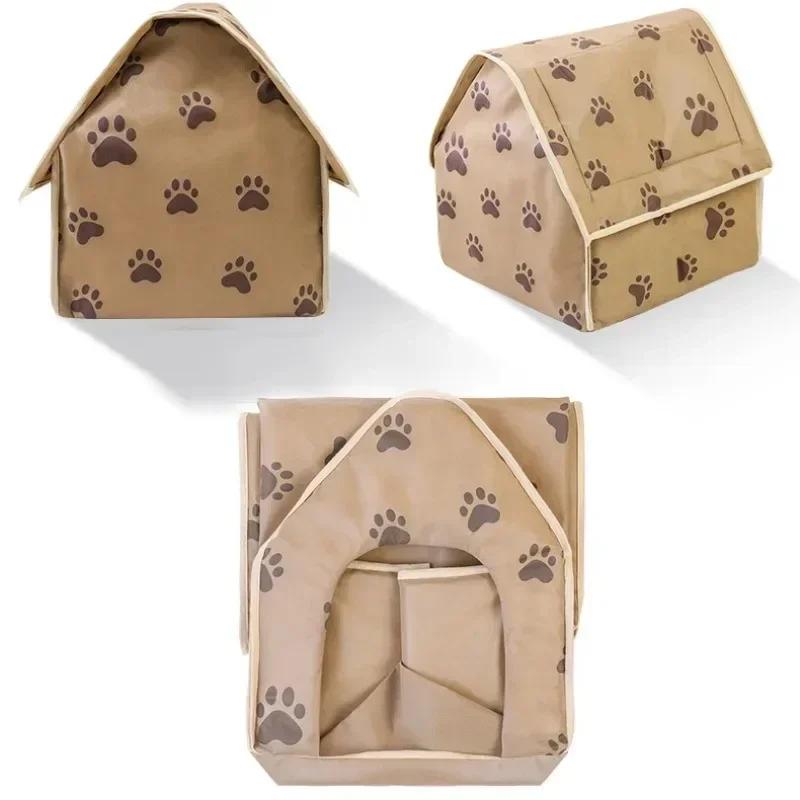 Casa per Cani Piccoli Portatile Staccabile Latter Impronta di Zampa Carina Pieghevole Casa per Dormire Cane Gatto Lavabile Morbido Nido per Animali Consegna Rapida