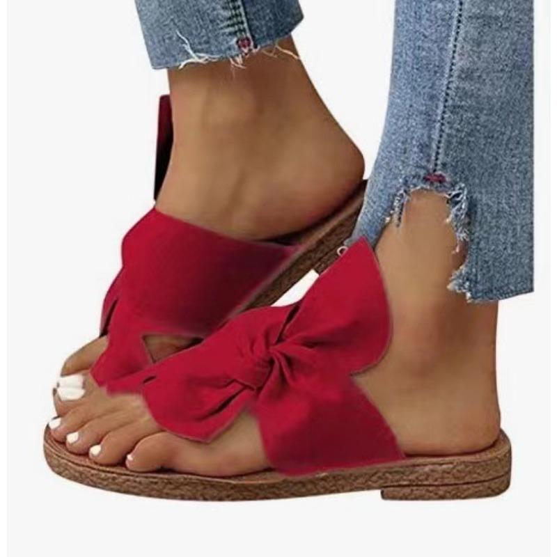 Slippers, New Summer Sandals, Large Women's Flat Shoes With Bow Over The Border