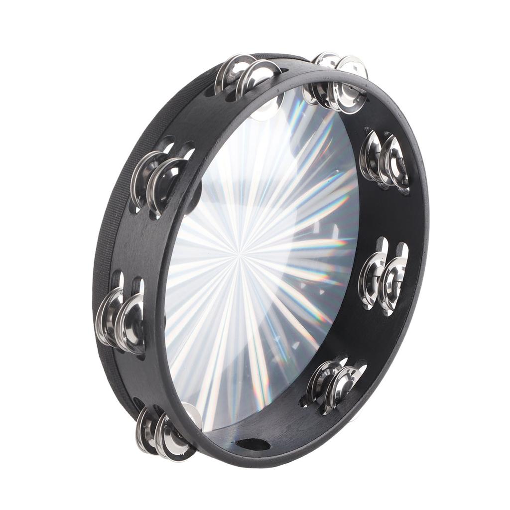 Tambourine Double Row 16 Pairs Metal Jingles Clear Sound Laser Handheld Drum Bell Timbrel 10in