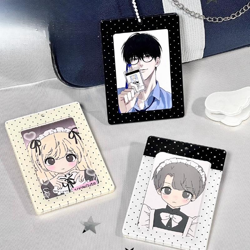Akrylfotoram med prickar med hållare Retrostil Korthållare 3 tum Kpop Fotokort Skyddsfodral Fotokortsfickor Ny