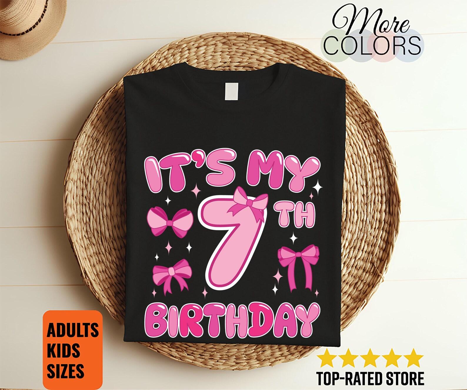 Its My 7th Birthday Shirt Cute Girl Pink Bow First Birthday Party Outfit Unisex Celebration Cake Smash Gift Baby Graphic Tee Unisex 100