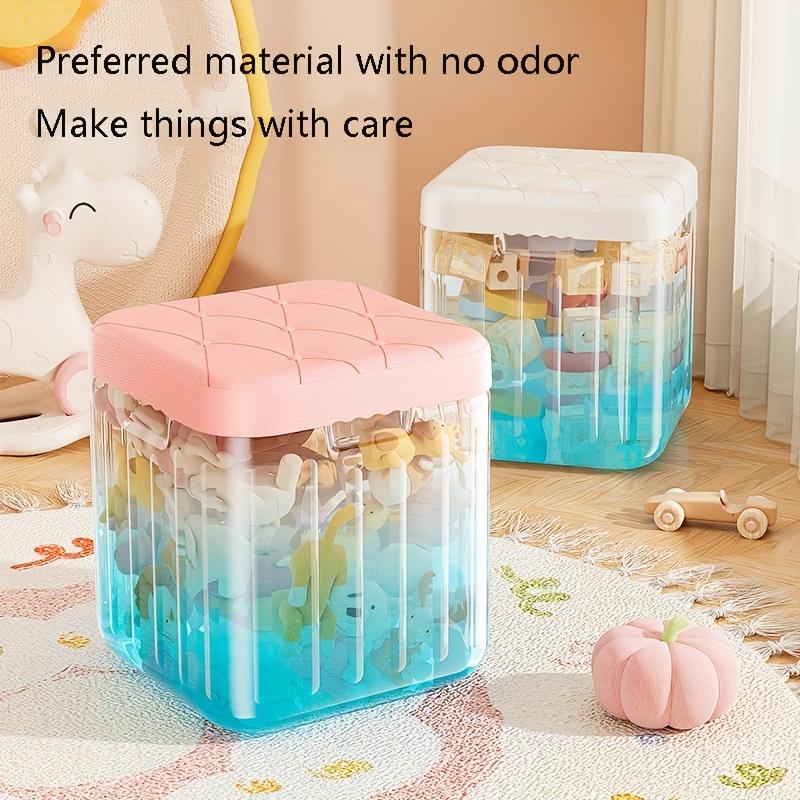 Transparent Square Storage Stool with Flip-Top Lid - Large Capacity Multi-Functional Organizer for Toys and Accessories