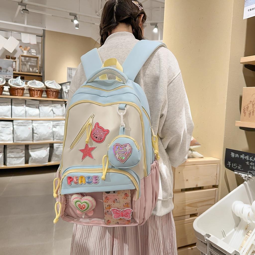 Schoolbag Pain bag Contrast color Casual large capacity Lightweight 1-1 Double shoulder ins Niche junior high school girls schoolbag Anime cartoon