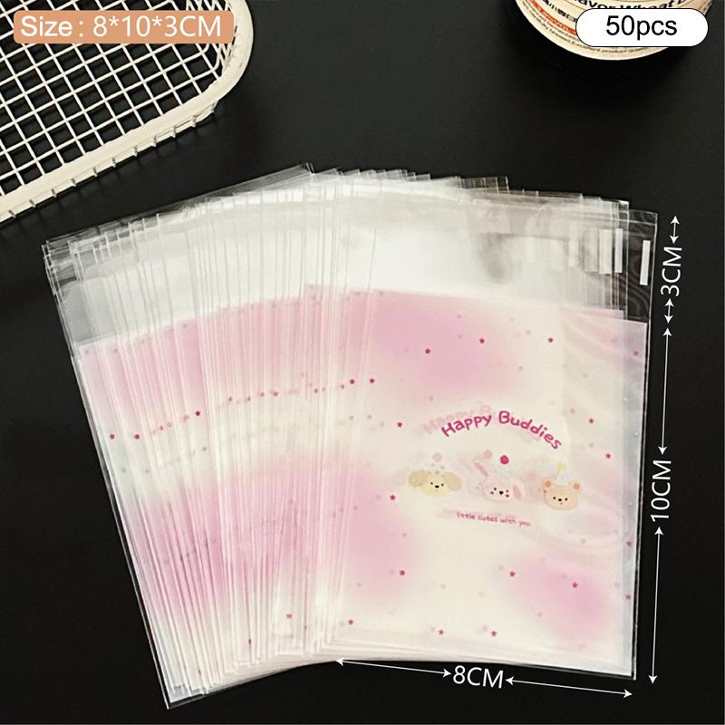 50 ks Roztomilé kreslené uzavíratelné sáčky Samolepící kreativní sáčky na cukroví Malé sáčky na sladkosti Sáčky na svačinu Dárkové balení sáček