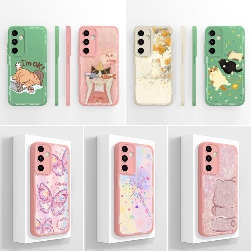 

Phone Case For Samsung A55 A56 A52 A30 A32 A34 Cute Cartoon Cat Patterns Screen Protector Liquid Silicone Anti Slip Shell For Samsung Handphone Covers Samsung A55