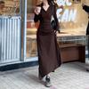 French Navy Blue Hooded Dress Women's Autumn New Long-sleeved Bottom Slim and Thin Hip-wrapped T-shirt Long Dress