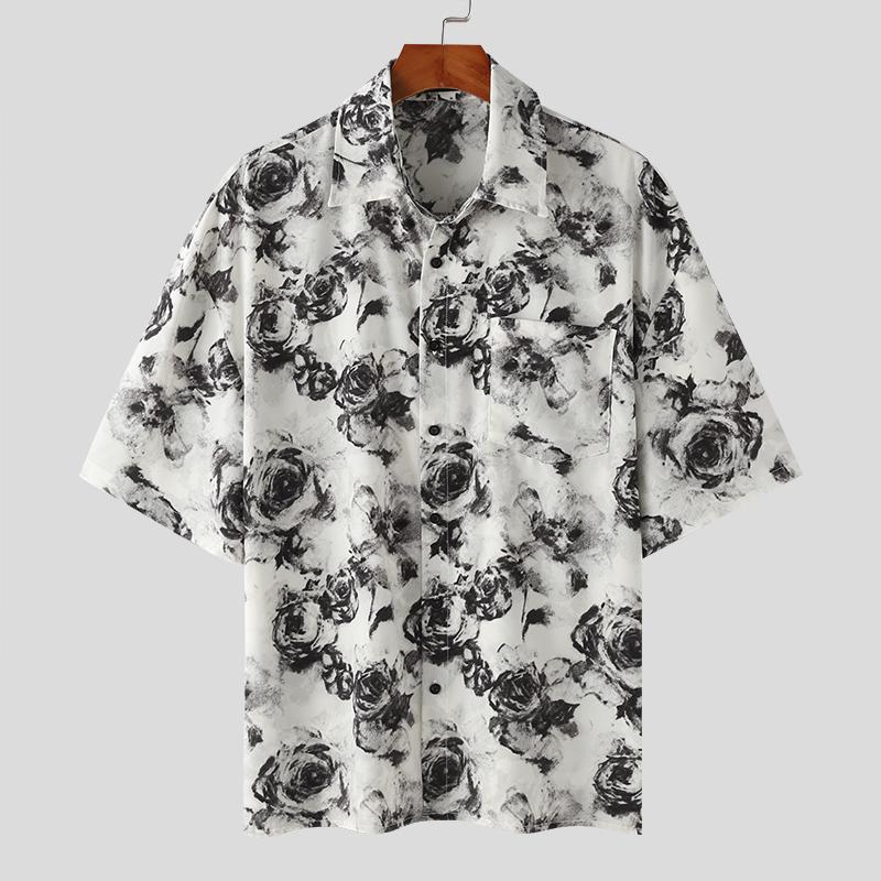 INCERUN Oversized Men Lapel Floral Printed Shirts Beach Holiday Tops