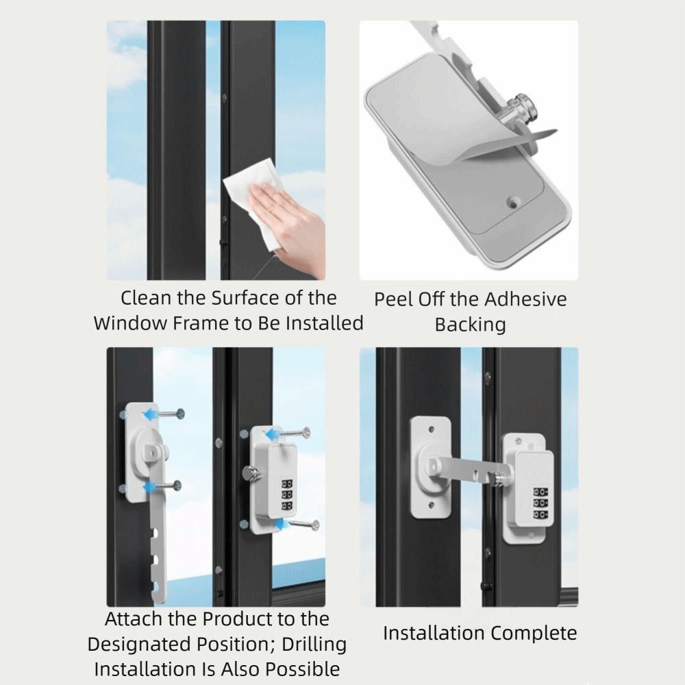 ABS Safety Lock Strong Fixation No Drilling Installation Digital Password Lock Coded Lock System Anti-pinch Design Window Lock