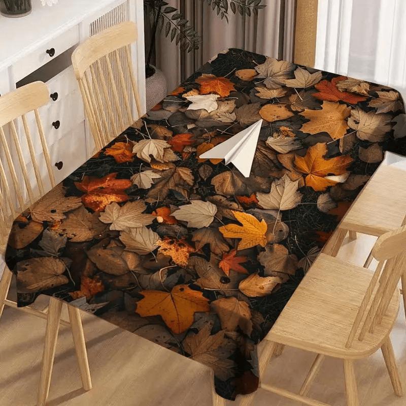 1pc Vintage Maple Leaf Paper Airplane Colorful Printed Tablecloth, 152.4*218.44 cm, Rectangular, Polyester, Easy to Clean, Suitable for Dining Tables,