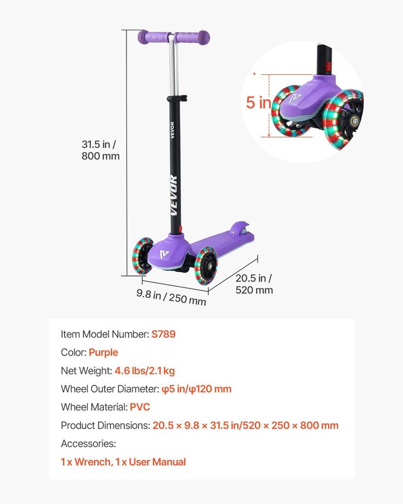 Kick Scooter for Kids Ages 3+, 3-Wheel Toddler Scooter with Light-Up Wheels, Adjustable Height Handlebar, Wide Anti-Slip Deck, Lightweight Aluminum
