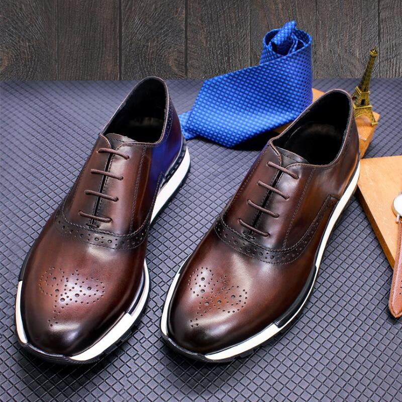 Fashion NEWGenuine Leather Comfortable Fashion Sneakers Handmade Sequin Casual Shoes Dating Banquet Men's Shoes Zapatos Sapat A36
