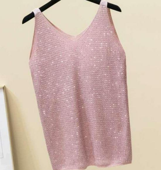 

2024 Майка из ледяного шелка со стразами: Универсальный летний топ без рукавов One Size розовый