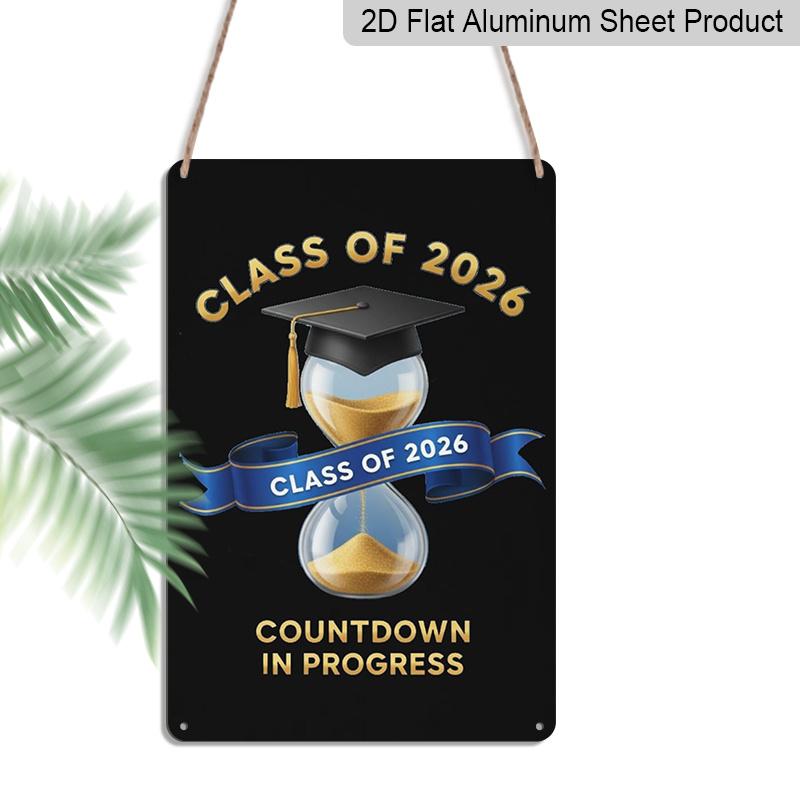 

2D Flat, 1pc Class of 2026 Countdown in Progress Aluminium Sign - 8 x12 Gold & Blue Graduation Decor, Hourglass & Grad Cap Wall Art, Perfect for 20*30cm