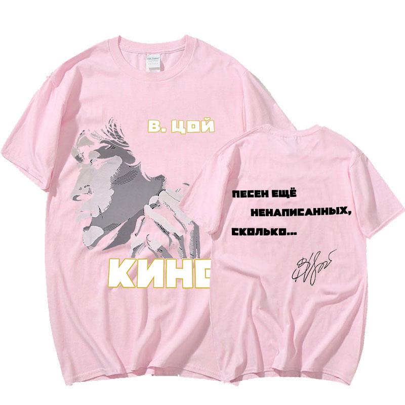 Male Classic Vintage Viktor Tsoi Kino Double Sided T Shirt Short Sleeve Cotton Rusian Rock Tshirt Novelty T-shirt Designer Tees