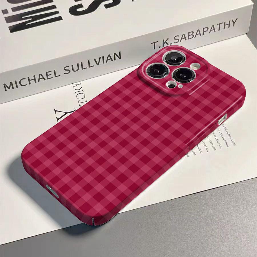 Phone Case For Poco x7 f8 f7 f6 x6 f3 f5 Pro C61 Retro Red Grid Pattern Hard Plastic Shockproof Protective Bumper Cover