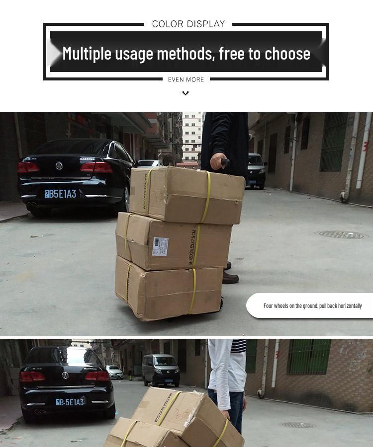 Compact Folding Hand Truck: Portable Four-Wheel Small Trailer Cart for Travel, Shopping, and Luggage Transport.
