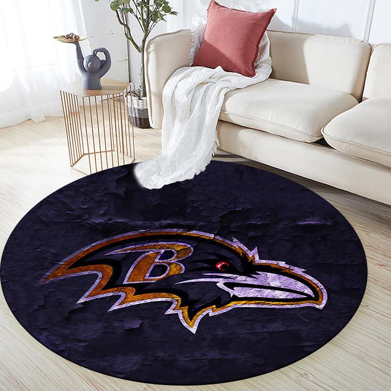 Baltimore Ravens Round Area Rug,Carpet Rug for Living Room Bedroom Sofa Playroom Decor,Non-slip Floor Mat