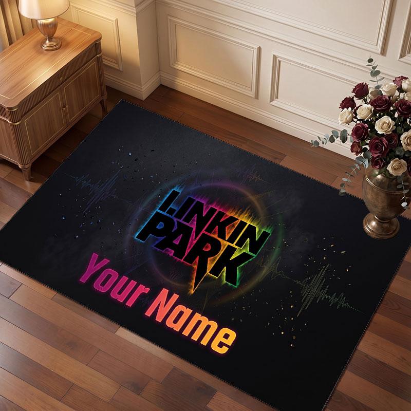 Linkin Park Personalized Crystal Velvet Carpet, Customized Name Text Soft Anti‑Slip Rug for Living Room Bedroom