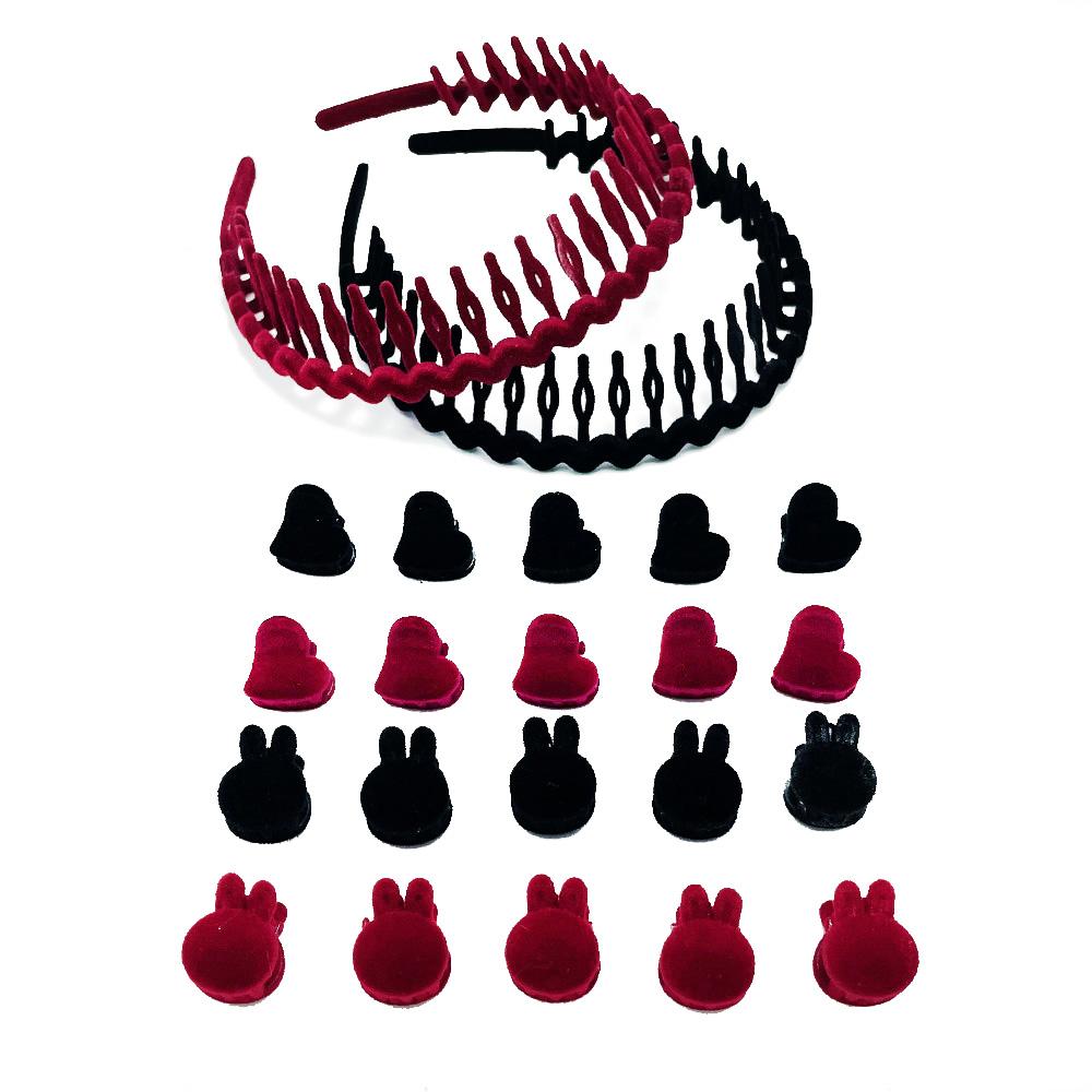 6Pcs/Set Fabric Red Black Plastic Small 2cm Hair Claw Hair Crabs for Girls With Non-Slip Teeth Hair Hoops Accessories For Women