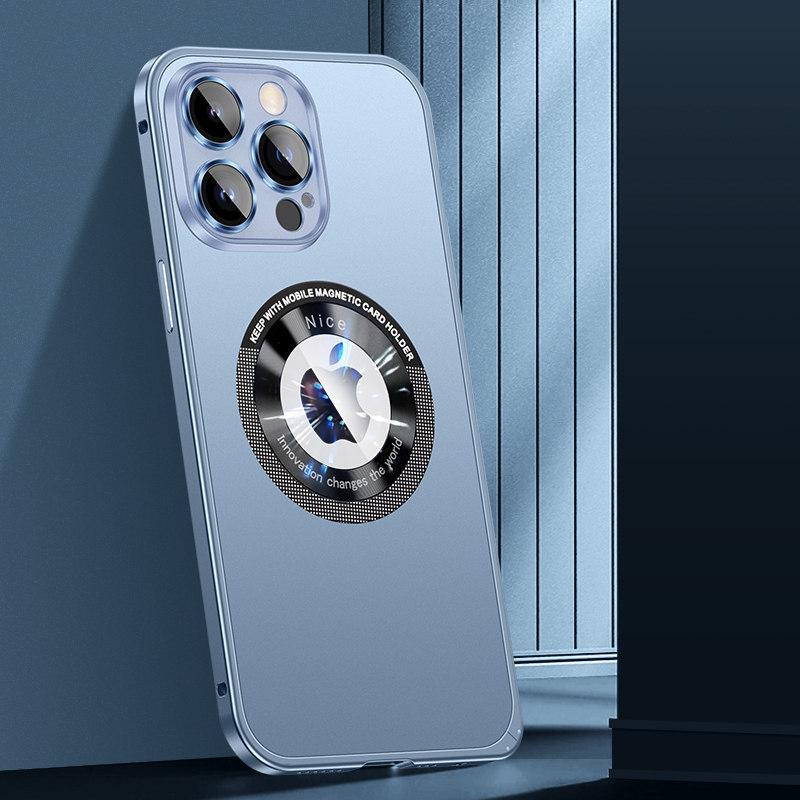 Luxury Spring Buckle Frosted Metal Bezel Magnetic Suction Wireless Charging Phone Case Suitable for iPhone 14 13 12 Pro Max Fall Protection Cover