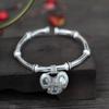 99% Pure Silver Ruyi Lock Bamboo Joint Bracelet for Women, Ethnic Retro, Open Bangle
