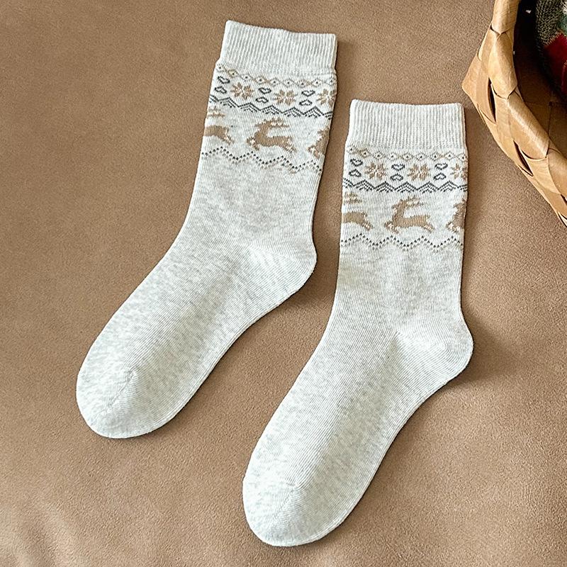 Socks Pure Cotton Tube Socks Season Retro Small Snowflake Elk Cotton Boneless Stacking Socks