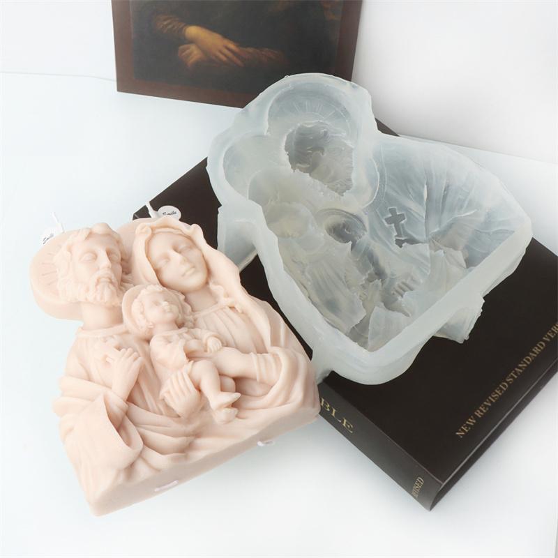 Large Jesus Family Candle Silicone Mold 3D Virgin Mary Family Silicone Mold DIY Gypsum Concrete Resin Mould Home Ecclesia Decor