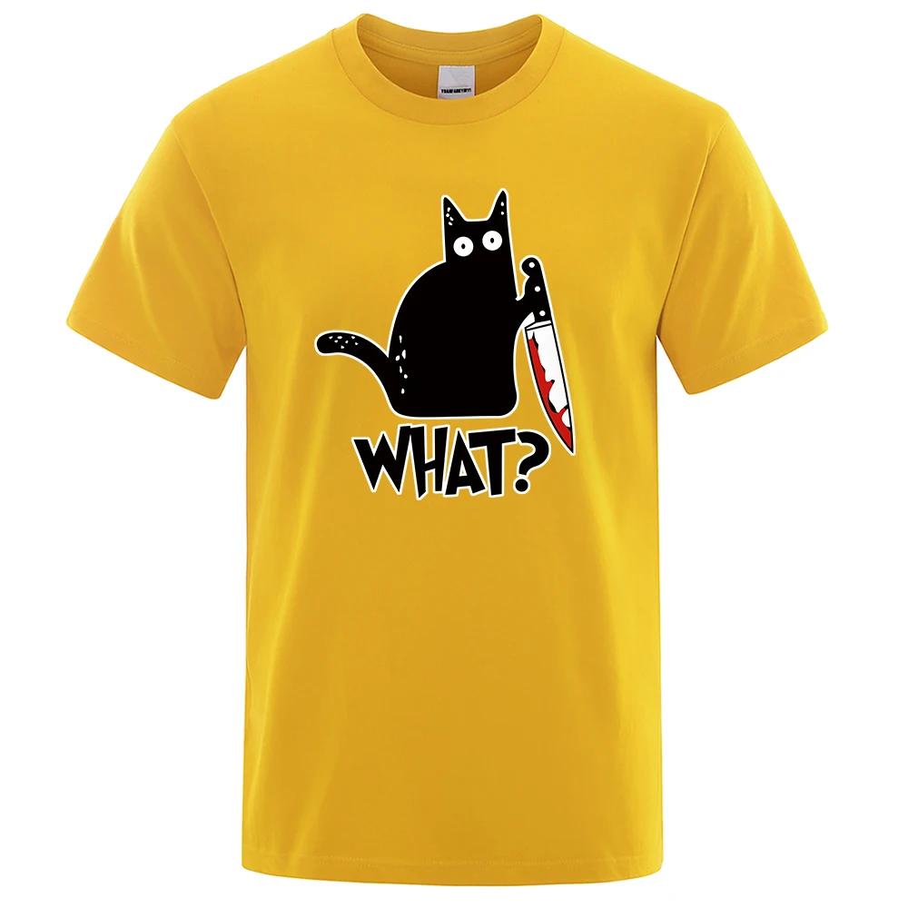 Funny Knife Cat Cartoon Printed T-Shirt Fashion Casual Short Sleeves Loose Oversized Cotton Tshirt Summer Breathable Tees