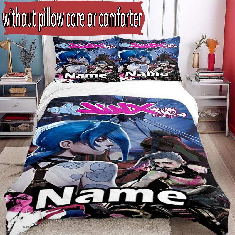 3pcs Duvet Cover Set (1*Duvet Cover + 2*Pillowcase, Without Core), Custom Name Jinx Pattern Bedding Set, Home Bedroom Decor Gift