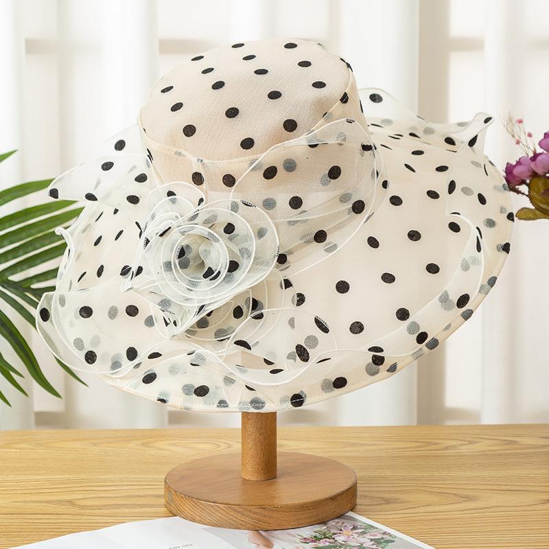 Sun hat women summer eaves sun protection polka dot flower foldable travel face cover polka dot beach sun hat