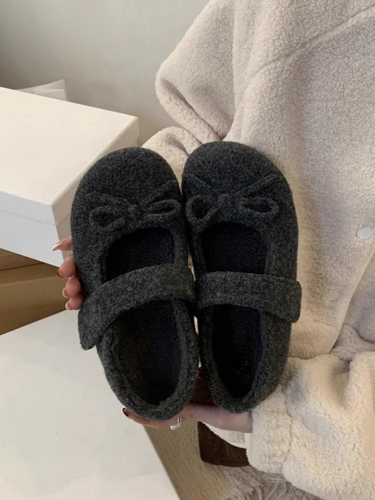[Uncle Shoes] Woolen flat bottom round head French small fragrant wind Mao Mao shoes women's Mary Jane shoes 2025 autumn and winter cotton shoes women