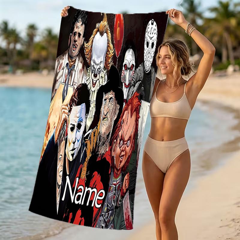 Customizable personalized beach towels Horror movies themed designs.Suitable for the beach, yoga, sports;ideal as beach accessories