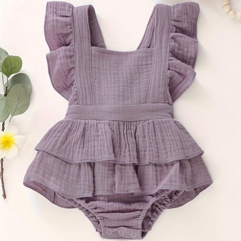 European & American Baby Ruffle Sleeveless Romper, Solid Color, Backless Design (2025 Edition)