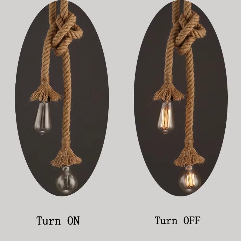 Industrial Vintage Hemp Rope Pendant Lights Attic Personality Indoor Lightings For Loft/Living Room/Bar Pendant Chandelier
