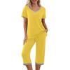2 stk/sett Pyjamassett V-hals Kontrastfarge Kortermet løs hjemmeklær Elastisk midje Cropped Bukser Sommer