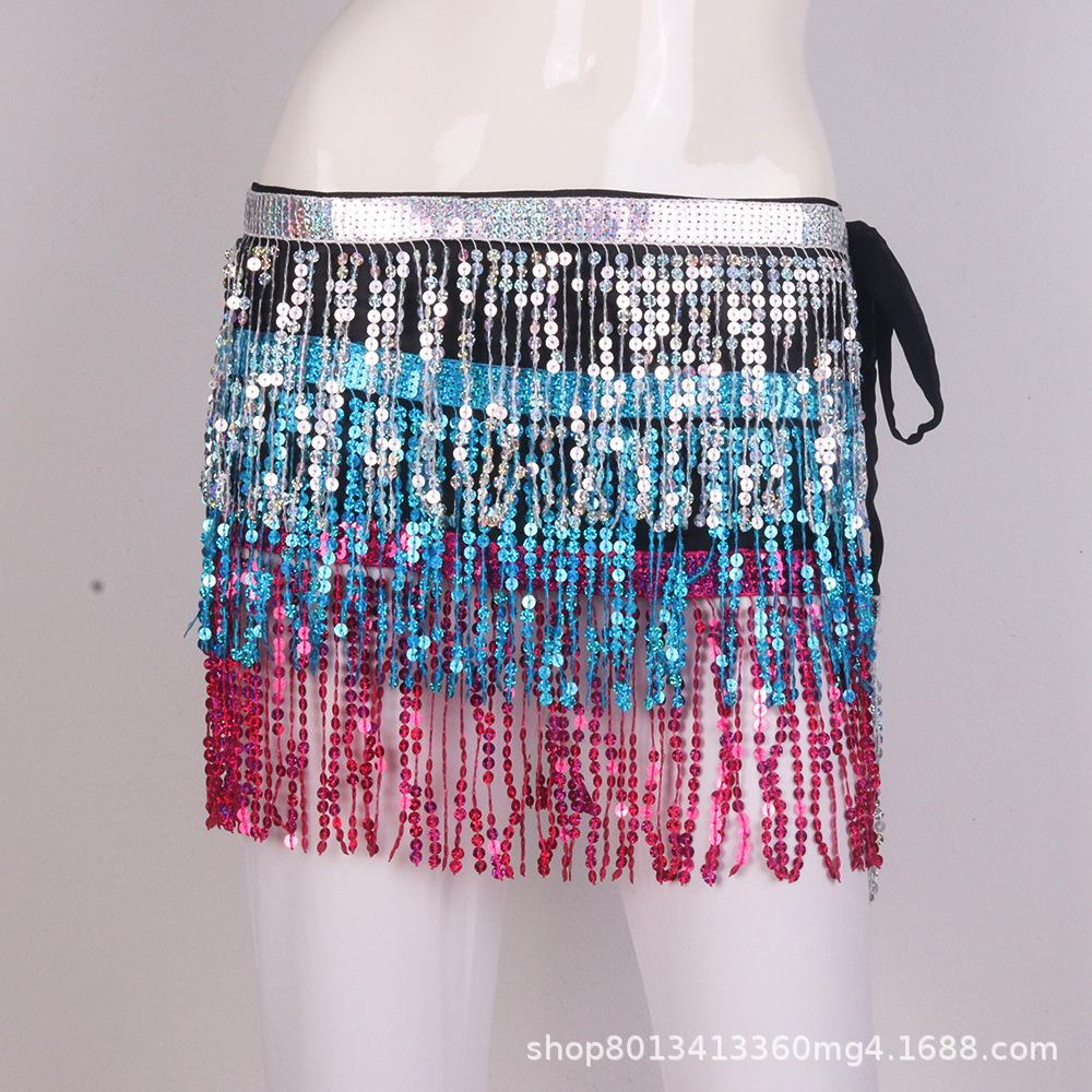 Halloween Belly Dance Hip Scarf Performance Sequin Tassel Waist Chain Bohemia Waist Scarf Sexy One Piece Skirt