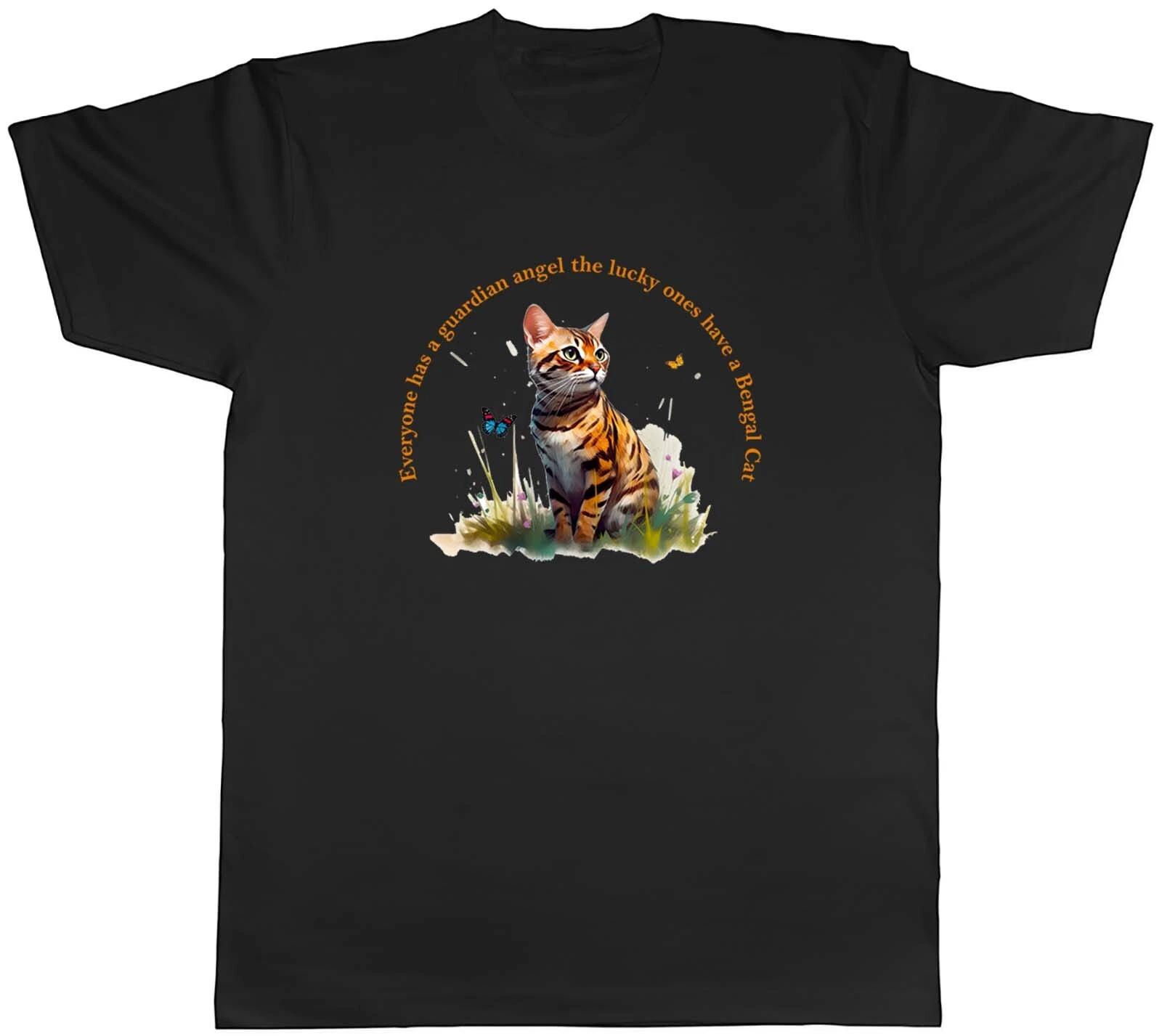 Guardian Angel Mens T-Shirt Lucky Ones have a Bengal Cat Tee Gift M