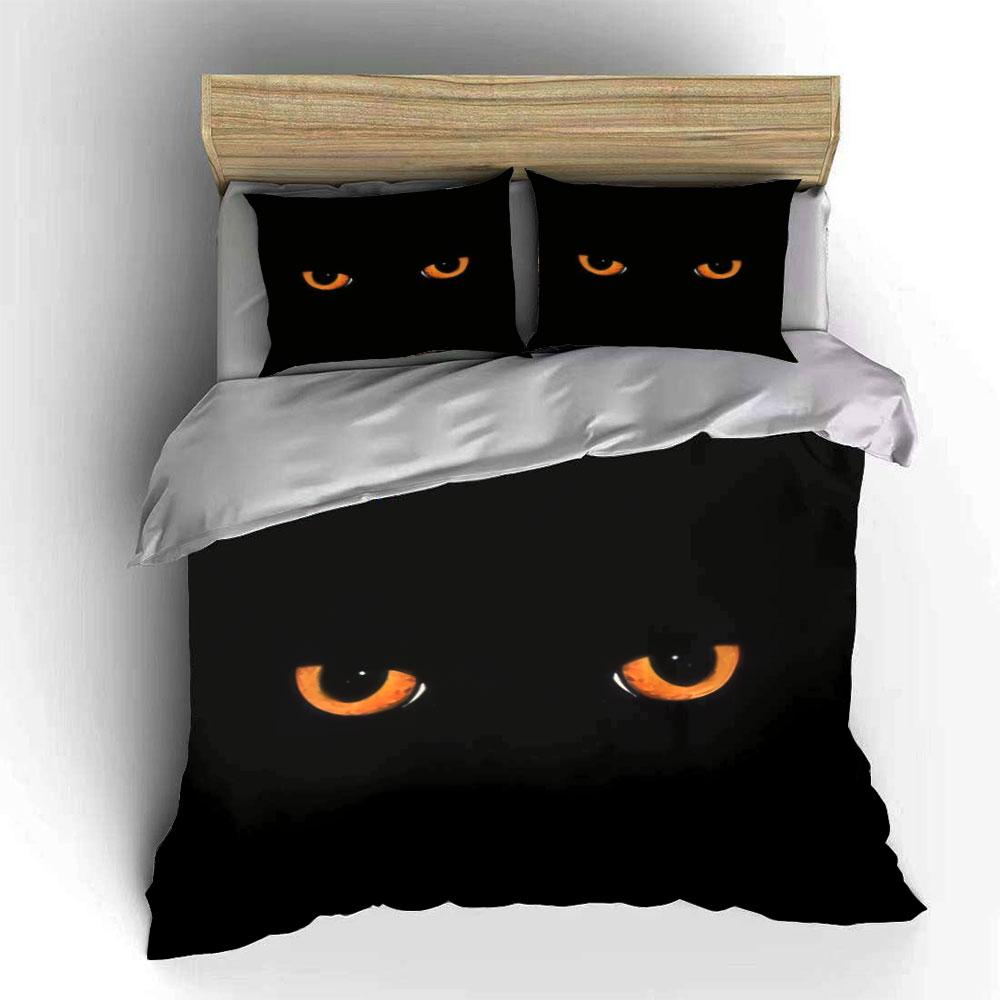 "Glowing Cat Eyes Decor Set" Bedding Set with 1 Duvet Cover 2 Pillowcases Single Double King Queen, Gift