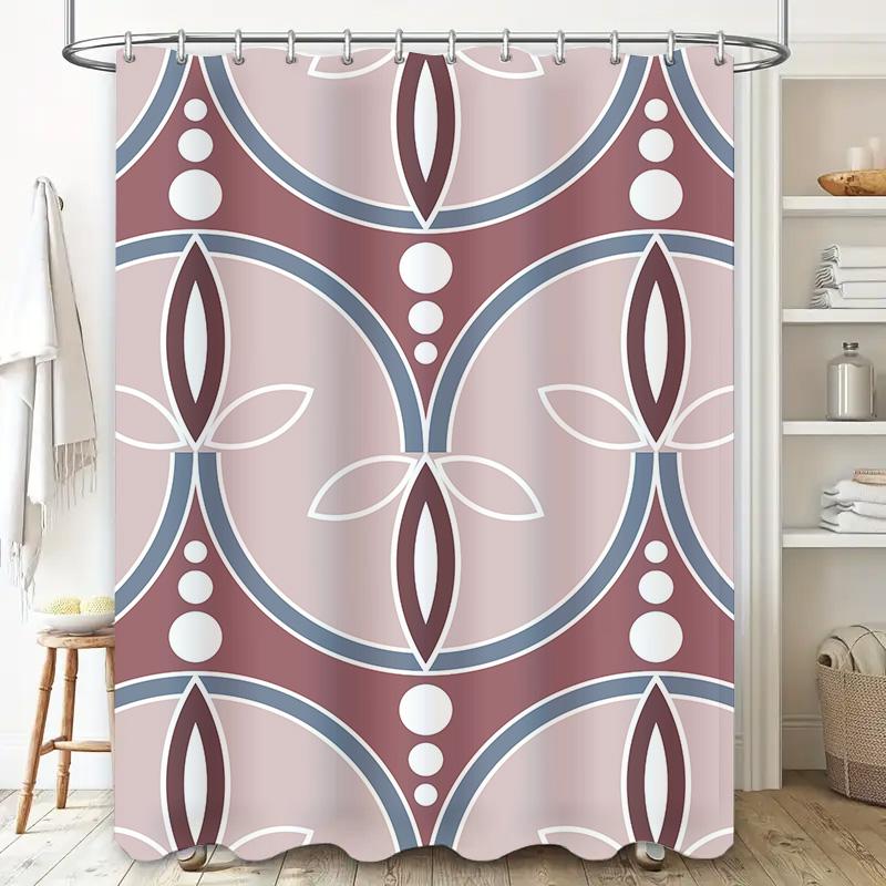 Bath Curtain Shower Decoration Modern Geometric Design Pattern Pink Blue White Stripes Waterproof Fabric for Home Bathroom Decor