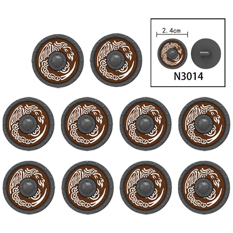 MOC Medieval Military Castle Weapon Roman Knight Helmet Shield Accessories Building Blocks Green Dragon Lion Crusader Bricks Toy