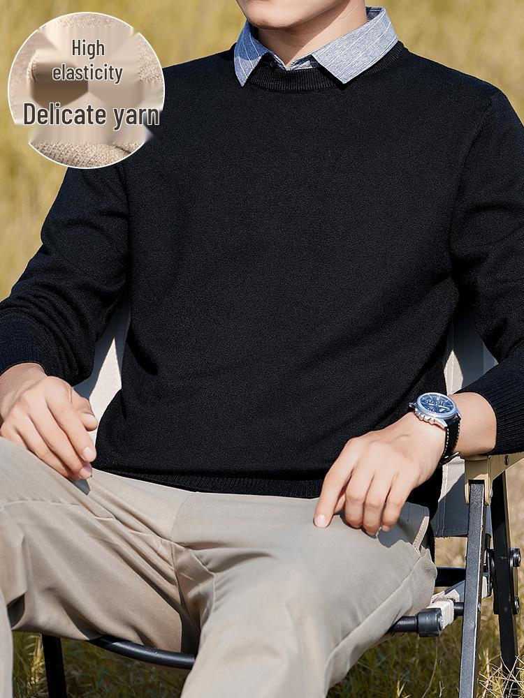 Men s Luxury Knit Sweater with Faux Two-Piece Design, Plus Velvet Thickened, Anti-Pilling, Texture Warm, 2025 Autumn/Winter Collection M