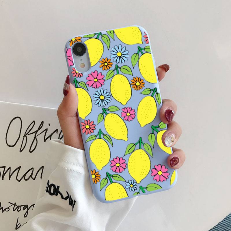 Summer green leaves fruit lemon peach pomegranate grape Phone Case for iphone 13 11 12 mini pro max 7 8 plus 6 6s x xs max xr