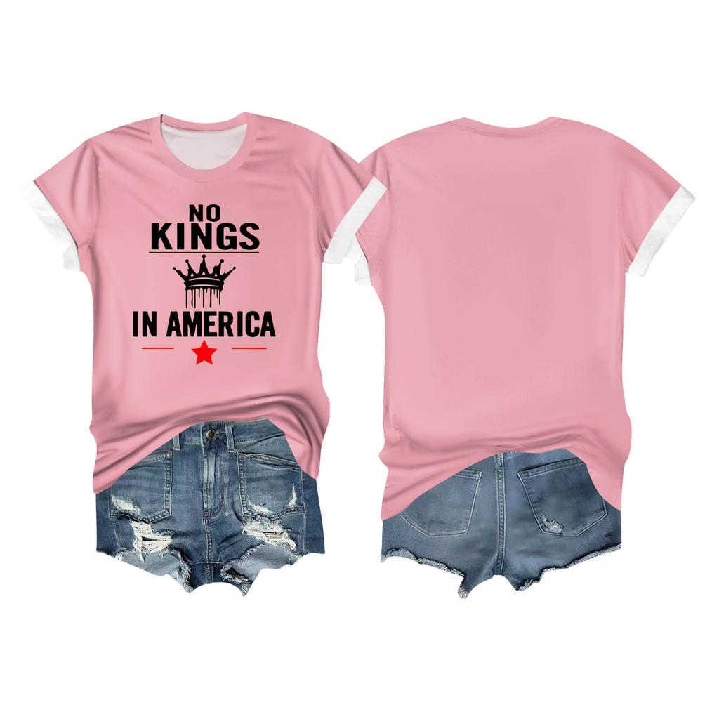 Women's Casual Printed T-shirt Round Neck Pullover Short-sleeved Top